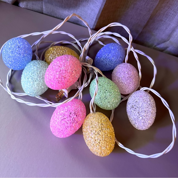 Crystal Pastel Easter Egg String Lights Melted Popcorn Plastic Set Of 10 Vintage - Picture 2 of 9